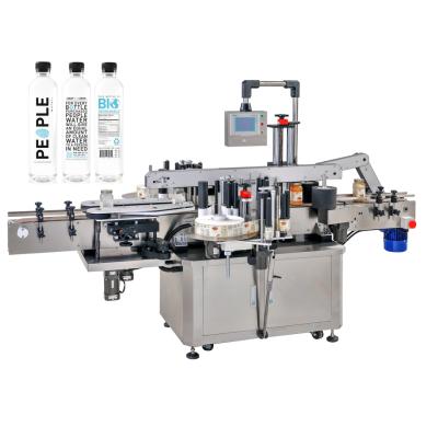 China Plastic Glass Oblate Square Flat Bottle Automatic Front Back Labeler Double Sided Self Adhesive Labeling Machine for sale
