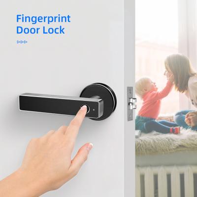 China Smart Biometric Thumbprint Room Door Locks / Electronic Front Black Door Handle Lock for sale
