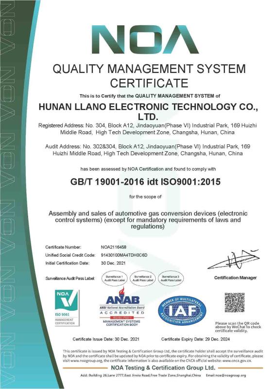 GB/T 19001-2016 idt ISO9001:2015 - Hunan Llano Electronic Technology Co., Ltd