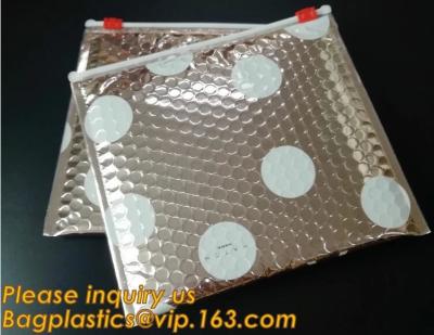 Chine Sac capitonné par serrure matérielle en plastique auto-adhésive cosmétique brillante de fermeture éclair d'annonce de pe de sac à bulles de tirette d'argent d'or de Rose d'usine, à vendre
