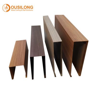 China Building Wall Ceiling Decorational Materials Wood Color Suspended Metal Linear Strip False Ceiling for sale