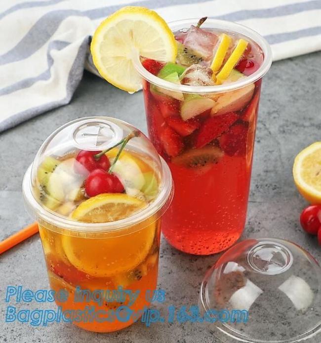 U Shaped Creative Disposable Plastic Cup Transparent Beverage Juice Coffee Tea Takeaway Packaging Cups With Lid 17