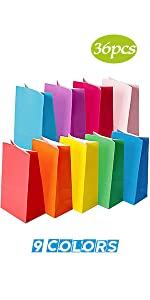 TOMNK 36PCS 9 Colors Paper Treat Bags 5.2" x 3.3" x 9.2"