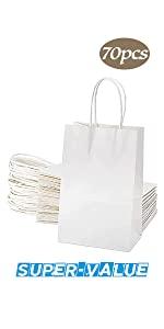 TOMNK 70PCS White Paper Bags 5.2" x 3.5" x 8"