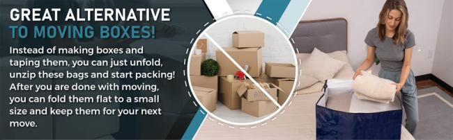 VENO storage bags are great alternative to moving boxes, no need to make boxes just unzip and pack