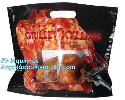 China Anti Fog Hot Rotisserie Chicken Bags, Microwaveable Roasted meat Packaging Bag With Resealable Slider Zipper for sale