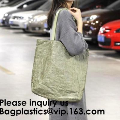 China Washable TYVEK Kraft Paper Shopping Bag Shoulder Handbag DuPont Paper Tote Bag With Cotton Linen Lining for sale