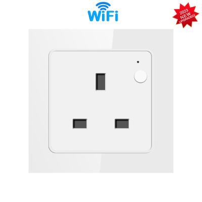 China Tuya Wifi Smart 16 Amp Socket UK Remote/Voice Control Glass Panel Smart Electrical Outlet for sale