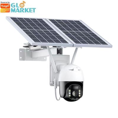 China Wifi Tuya Smart Solar Camera 20Watt Outdoor Surveillance PTZ Camera With Solar Panels for sale