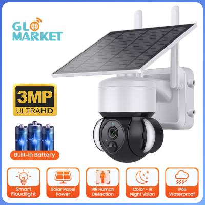 China Customized Logo Solar Battery Powered Floodlight PTZ Camera With CMOS Sensor for sale