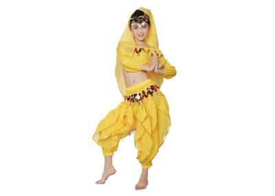 Chine Culotte + dessus + foulard réglés par costumes jaunes de danse de ventre d'enfants de mousseline de soie de paillette à vendre