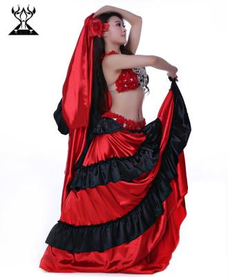 Chine Costumes de représentation de danse de ventre de flamenco, soutien-gorge de danse du ventre et ensemble sexy de jupe à vendre