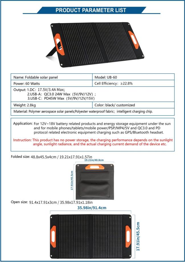 Camping Power Supply System 60W 100W 200W Monocrystalline Module Cells Portable Solar Panels