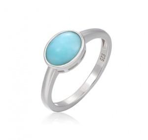 Women Geometry 925 Sterling Larimar Silver Jewelry Round Natural Gemstone Ring