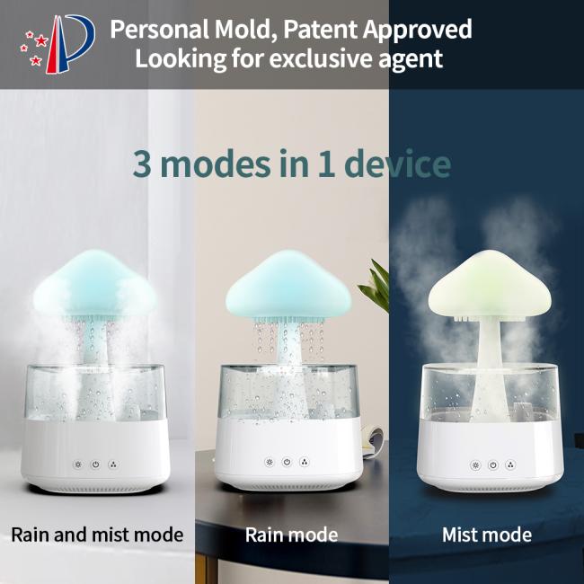 Patent Approved night lamp cool mist essential oils sprayer raining fall mushroom tree rain drip humidifier cloud rain diffuser