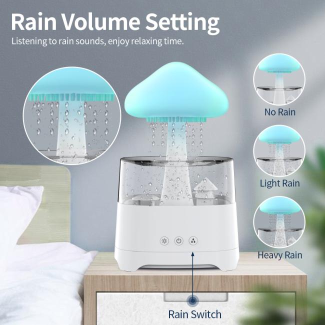 2023 New Essential Oils Smart Speaker Humidifier Water Drop White Noise Cloud Rainy Humidifier For Office