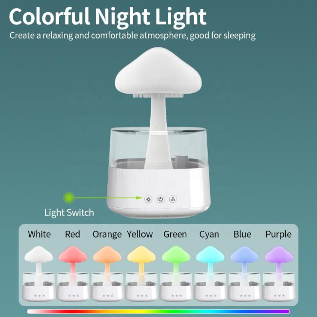 2023 New Private Model 450ml Bedroom Essential Oil Raining Sound Aroma Cloud Night Light Humidifier