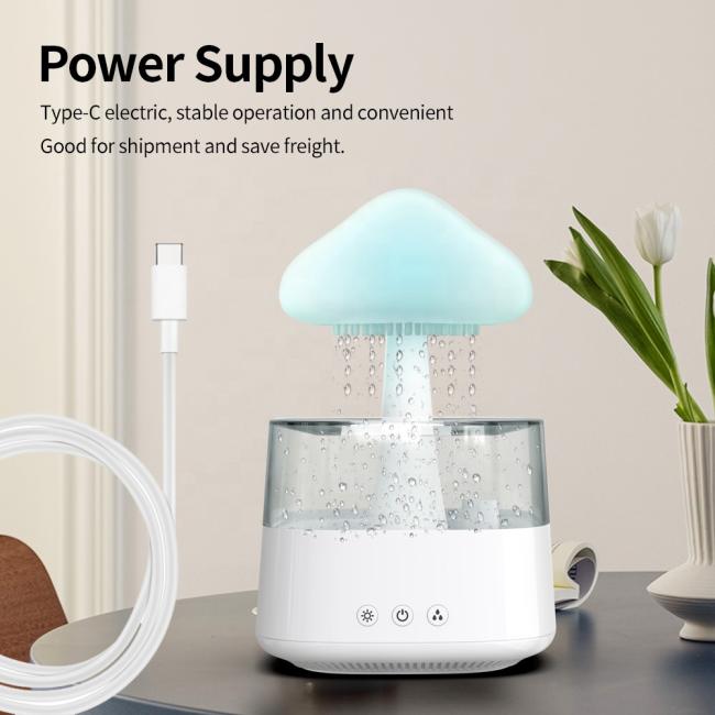 2023 New Private Model 450ml Bedroom Essential Oil Raining Sound Aroma Cloud Night Light Humidifier