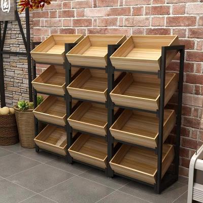China Light Duty Fruit Display Shelf Single Double Sided Wooden Box Display for sale
