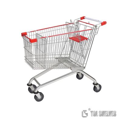 China 4 Wheels Steel Shopping Cart Trolley 100L for Supermarket Chrome Surface for sale