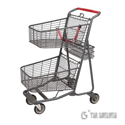 China Metal Wire Retail Shopping Carts 25L , TGL Double Basket Shopping Trolley 910mm height for sale