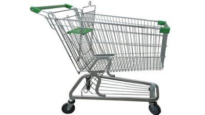 China 60L Supermarket Shopping Cart Metal European Wheeled Trolley Shopping Car for sale