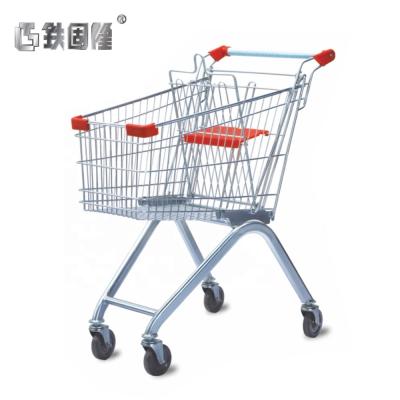 China 60L Supermarket Shopping Cart Metal European Wheeled Trolley Shopping Car for sale