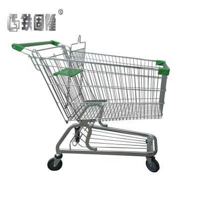 China 60L Supermarket Shopping Cart Metal European Wheeled Trolley Shopping Car for sale