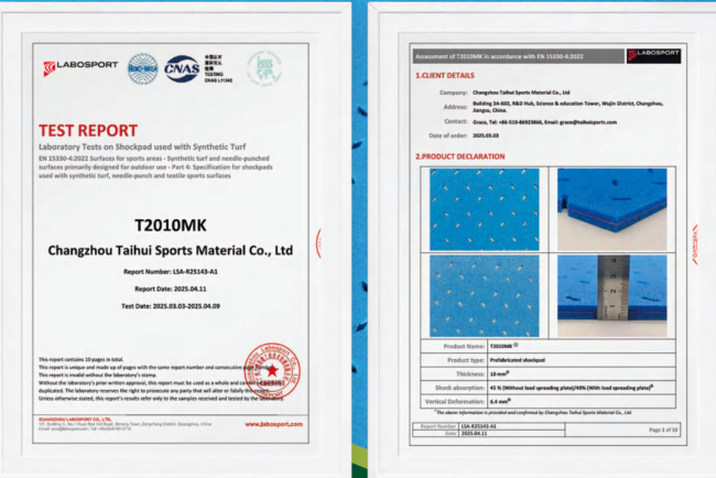Shock Pad Underlay Test Report Certification