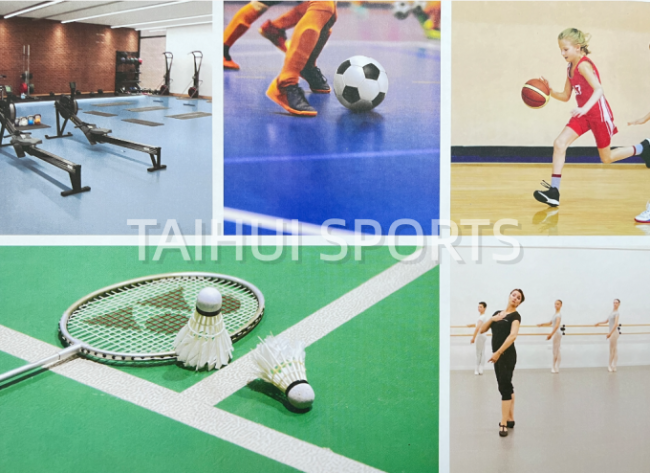 PVC vinyl sport flooring installation in sports facility