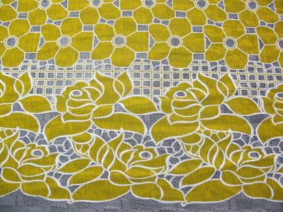 China Cotton Yellow Polyester Lace Fabric Floral with Eco-friendly Dyeing(CY-DK0032) for sale