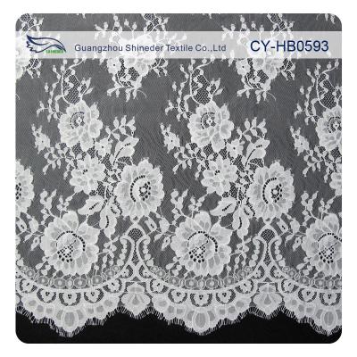 China Chantily Nylon Lace Fabric For Wedding Dresses , Scalloped Floral Lace Fabric for sale