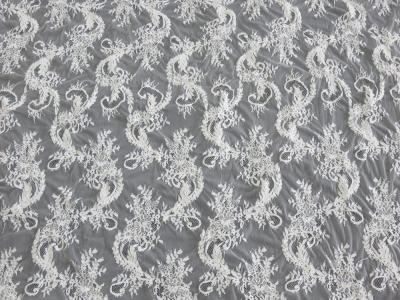 China Elegant Cord Viscose Chantilly Lace / Embroidered Lace Fabric for sale