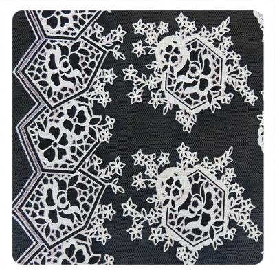 China Beautiful Black Floral Polyester Cotton Lace Fabric , Fashion Swiss Lace Fabric for sale