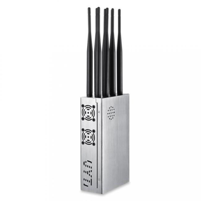 Portable 8 antennas mobile phone signal jammer blocks 2G 3G 4G 5G WIFI signals with bigger hot sink & battery 3