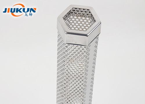 Hexagonal pellet smoker tube showing polished cap construction