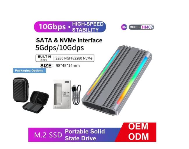 Customized RGB Pssd Infinites 1tb 2tb 4tb Nvme Ngff Speed Data Transfer Portable External SATA SSD RGB Built in SSD 10gbps with Colorful Ambiance Lights