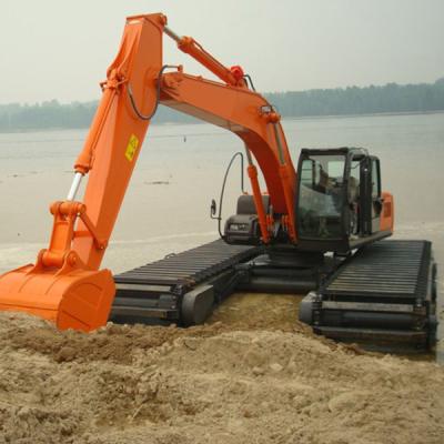 China Amphibious long reach excavator Floating Amphibious Pontoon undercarriage excavator for sale working in swamp and water for sale