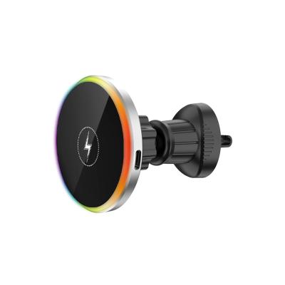 China Colorful Lights Car Wireless Charging Magnetic  Air Vent Car Phone Mount Holder 15W for sale