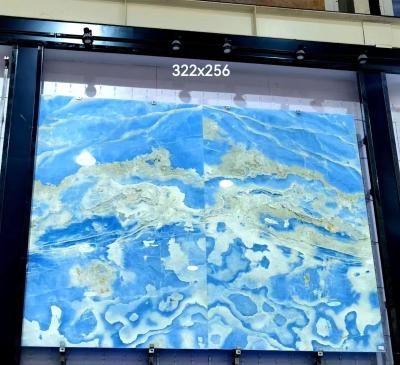 China Blue Onxy Marble Luxury Stone Tiles Stylish With Straight Or Beveled Edge for sale
