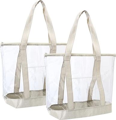 China Clear Eco Friendly Shopping Bags Carrier Transparent PVC Tote Bag Stadium Outdoor Beach 14x5x13