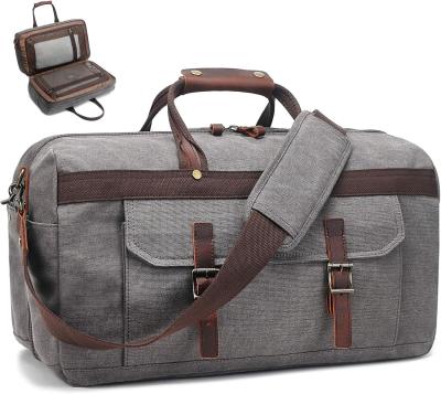 China Custom Large capacity Waterproof Genuine Leather Canvas Overnight Weekender Travel Bag for sale