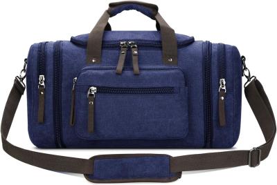 China Durable Canvas Blue Weekender Overnight Bag Sports Gym Yoga Messenger Bag With Handle for sale