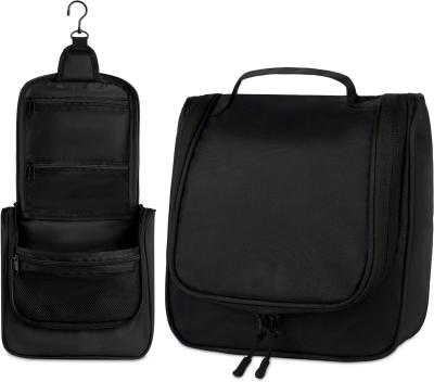 China Custom Large Waterproof Black Travel Hanging Toiletry Bag For Makeup And Shaving Supplies for sale