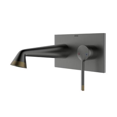 China Grey Wall Mount Basin Mixer Faucet Brass Bathroom Sink Faucets for sale
