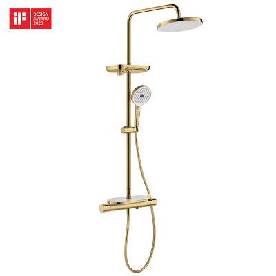 China Thermostatic Bathroom Hand Shower Mixer Set Gold Style Two Way Brass for sale