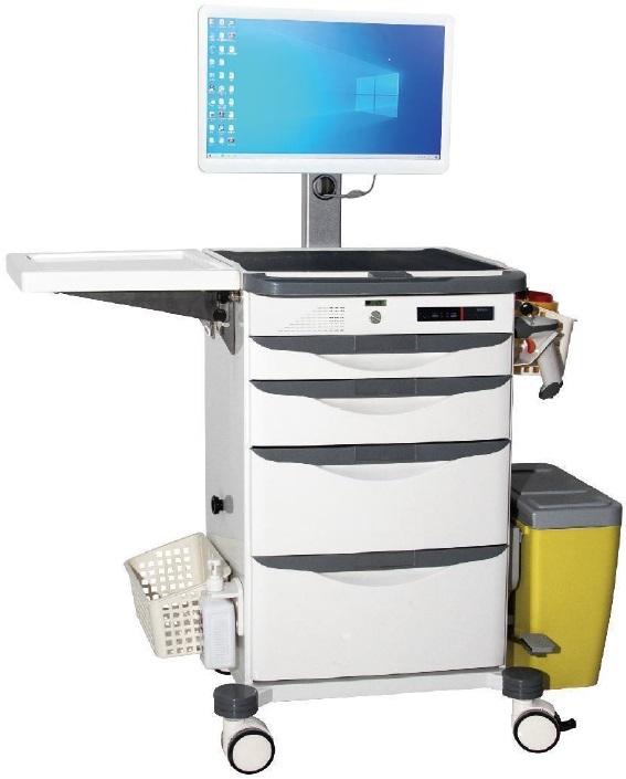 Wireless nursing trolley front view showing workspace and storage