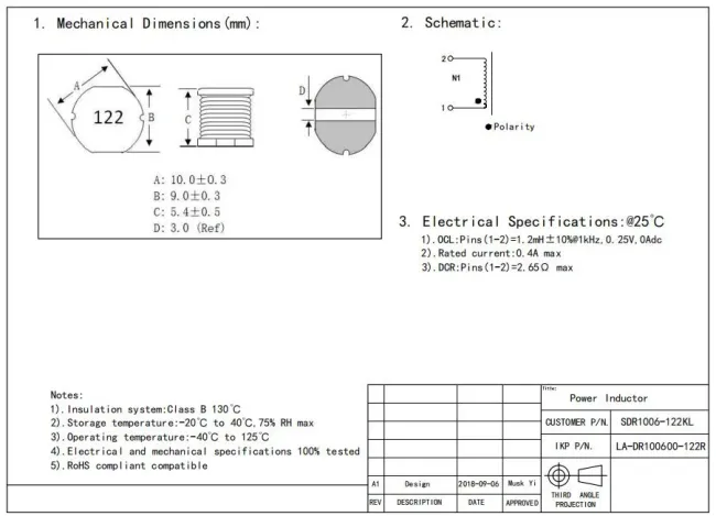 Alternatives Substitutions SMD Power Inductor Crossing to SDR1006-122kl