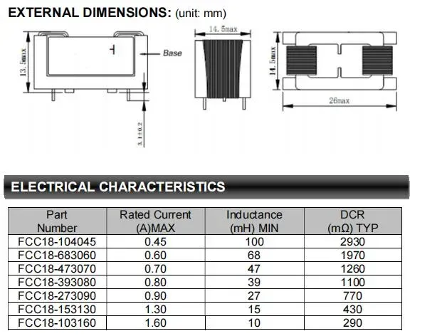 0.6A Current Common Mode Choke Inductor for Power Inverter