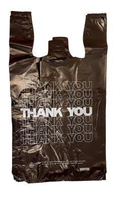 China HDPE Material Plastic Bag , Thank You T-Shirt Carry out Bags Black 18 Microns – 500 Bags Per Case for sale